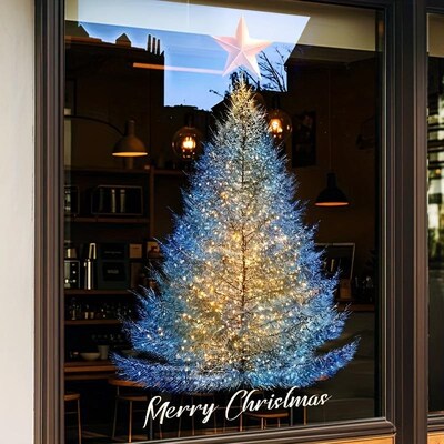 Christmas Blue Gold Christmas Tree Static Paste圣诞树静电贴