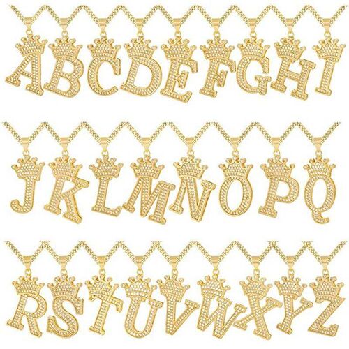 -Steet hip-hop crown micro-inlaid zircon 26 English letter p