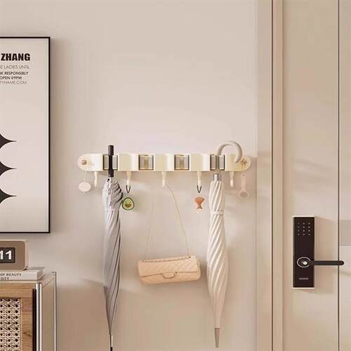 Wall-mounted Mop Hook Rack, No-Drill Bathroom Mop Storage Or