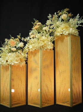 新款婚庆中式宫灯路引藤编灯笼道具订婚礼宴舞台布置装饰方柱摆件