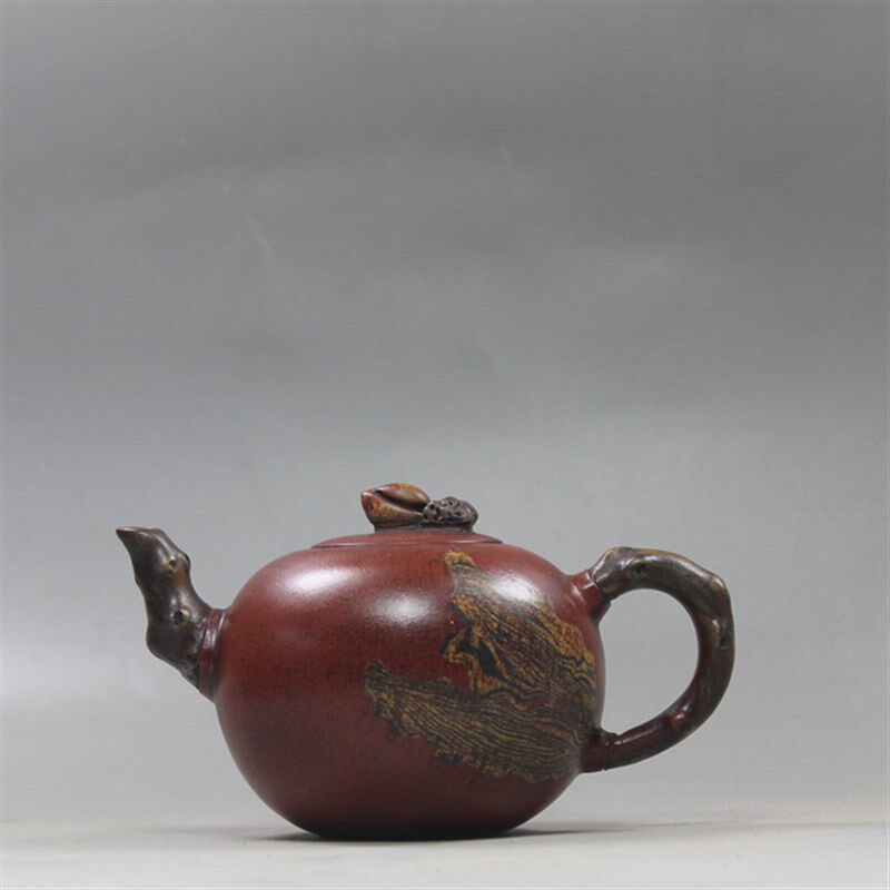 紫砂壶纯全手工仿古仿老清水泥紫泥仿品周桂珍制绞泥寿桃壶茶壶