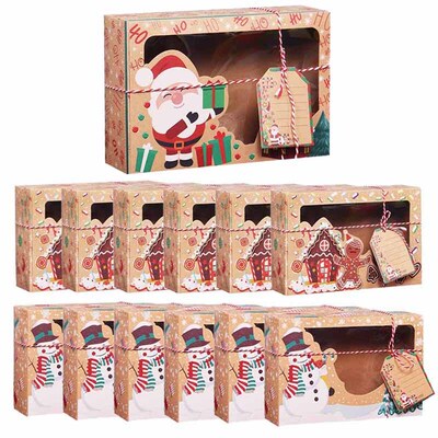 3/6/9/12pcs Kraft Paper Candy Boxes Merry Christmas Cookie G