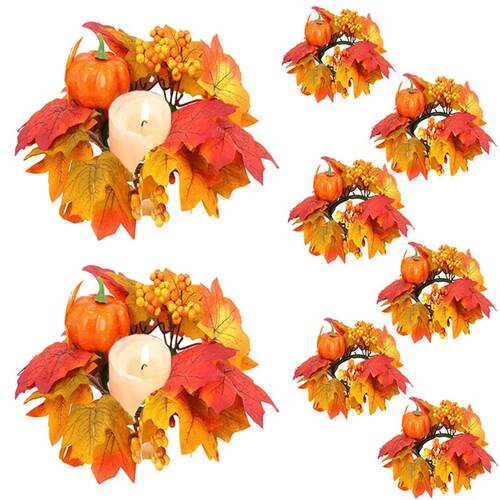 2pcs Simulated Maple Leaf Candlestick Decoration Wreath Than