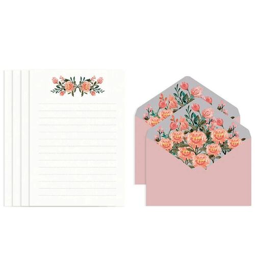 Letter Paper Stationery Kit Flower Envelope Set with 4 Lette