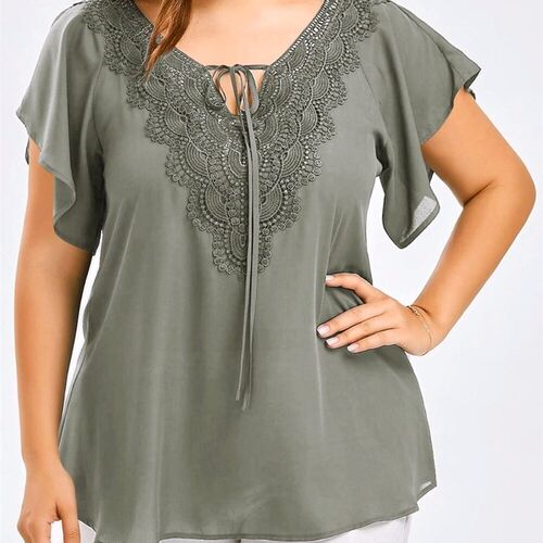 Summer Chiffon Tops Women Blouses Vintage Lace Crochet Casua