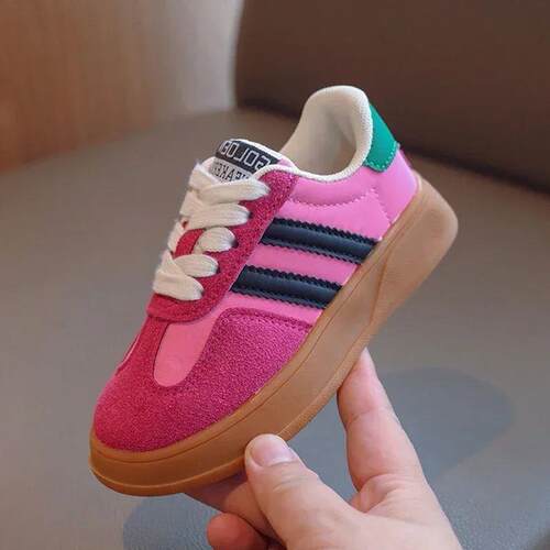 Kid Suede Color Splicing Casual Shoes Girl Boy Lace Up Sneak