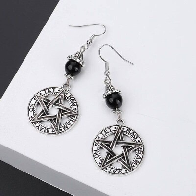 Gothic Dark Style Moon Sun Pentagram Earring Occult Crescent