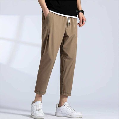Summer Thin Cropped Casual Pants Mens Khaki Nylon Leg Strai