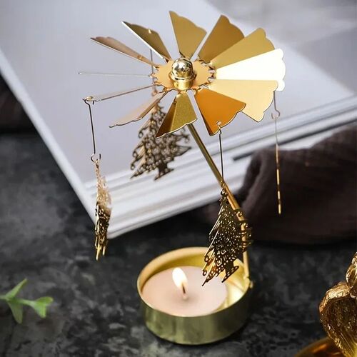 1pc Metal Hot Rotating Candle Holder Christmas Rotating Cand