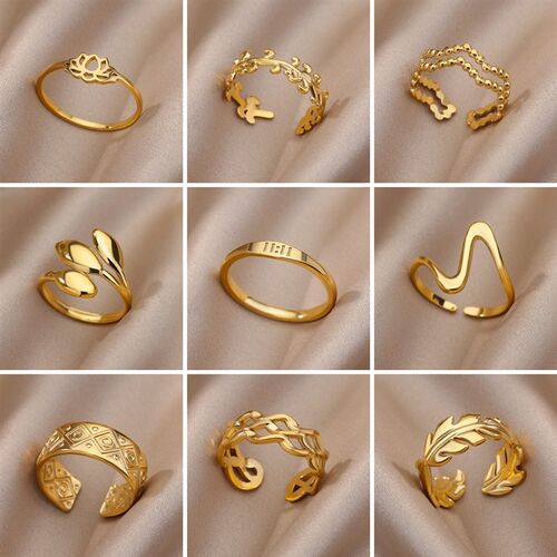 Stainless Steel Twist Chain Adjustable Rings for Women Men S
