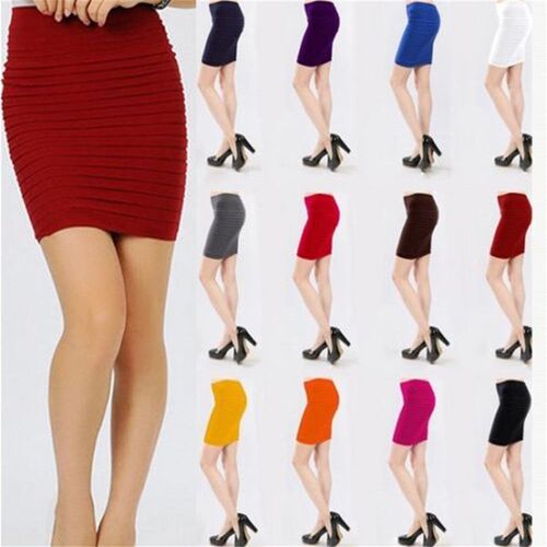 Elastic Pleated Skirt High Waist Bodycon Mini Skirt Business