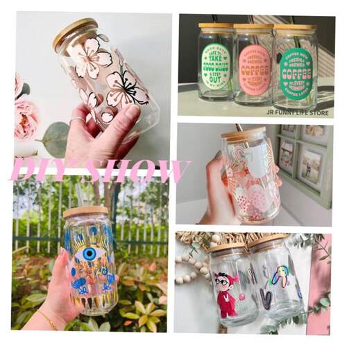 550ml/400ml Glass Cup With Lid and Straw Transparent Bubble