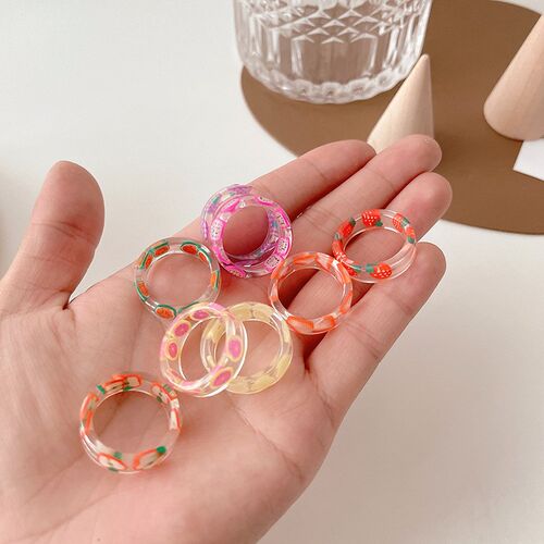 8 Style Transparent Colorful Fashion Resin Fruit Ring Set Sw
