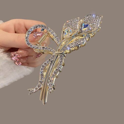 Tulip Flower Rhinestone Hair Accessory Womens Hair ClipPremi