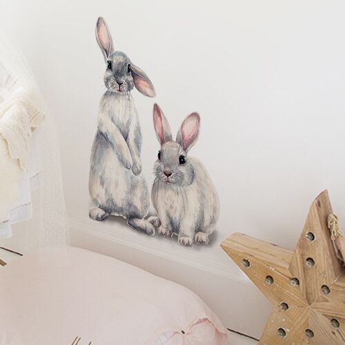 Two Cute Rabbits Wall Sticker Childrens Kids Room Home Deco