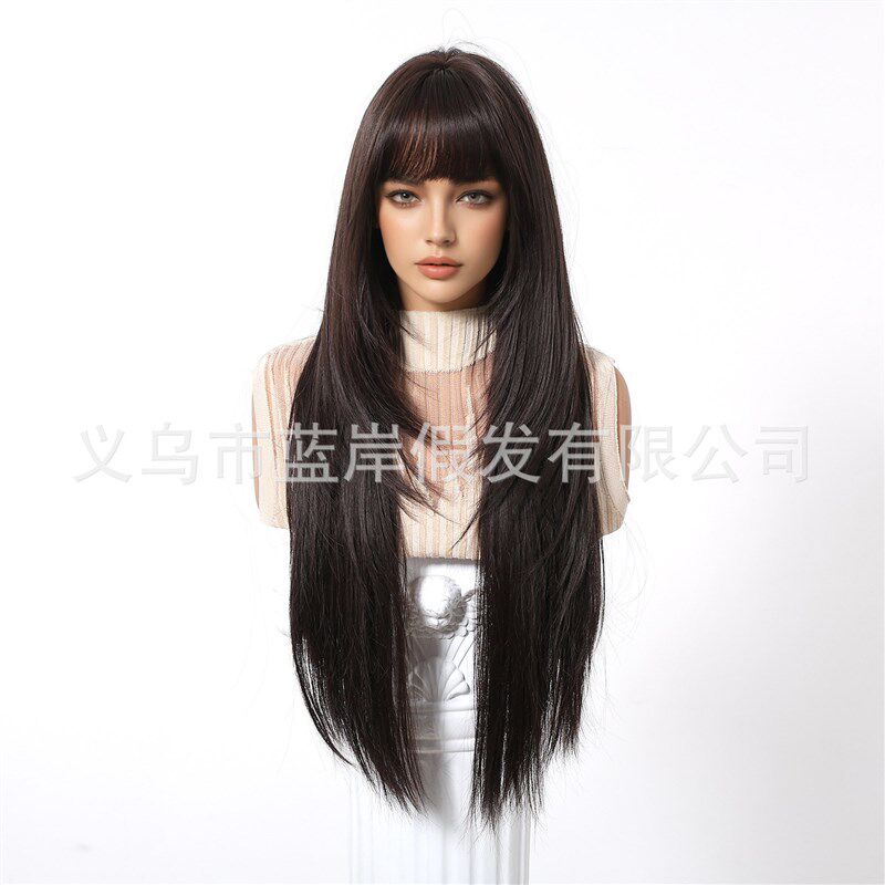 Wig Women Pure Wind Air Bangs 30inch Black Brown Layered Lon