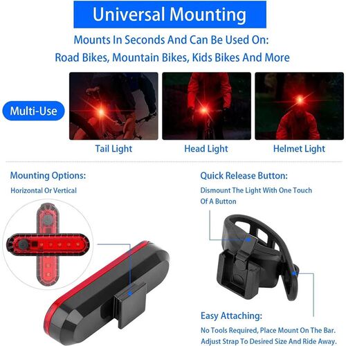 Bike Rear Tail Light USB Rechargeable Red LED Bright Taillig