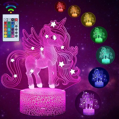 Unicorn Night Light for Kids 3D Night Lamp 16 Colors Changes