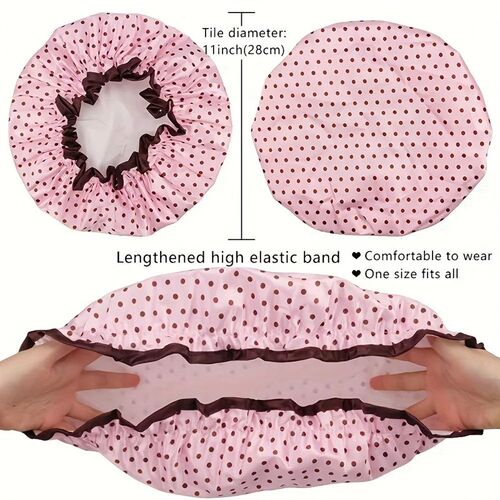 Floral Print PEVA Shower Cap - Double Layer Waterproof Bathi