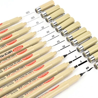 12 Tip Pigment Liner Micron Ink Marker Pen for Manga Draw Sk