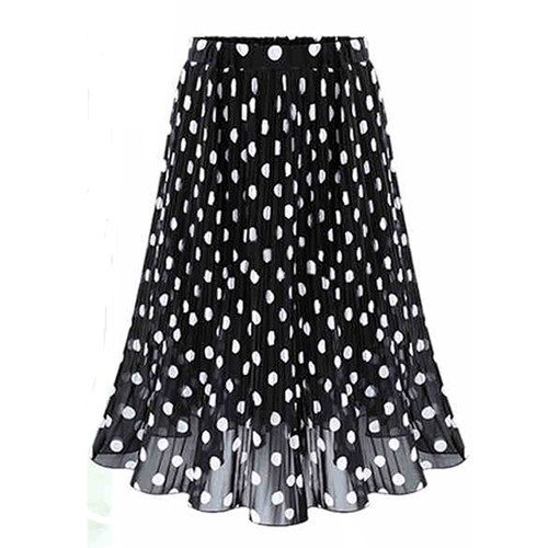 Womens Black White Tulle Polka Dot Chiffon Pleated Summer S