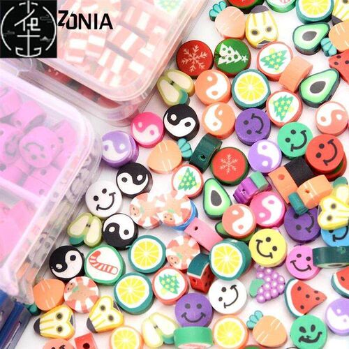 100pcs/box Polymer Clay Fit Box Beads Set Charm Spacer Beads