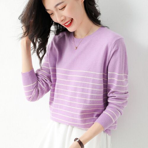 High Quality New Fashion Stripe Spring Autumn Women Knitted