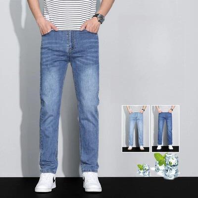 Mens Ice Silk Denim Cargo Pants Summer New Thin Business Ca