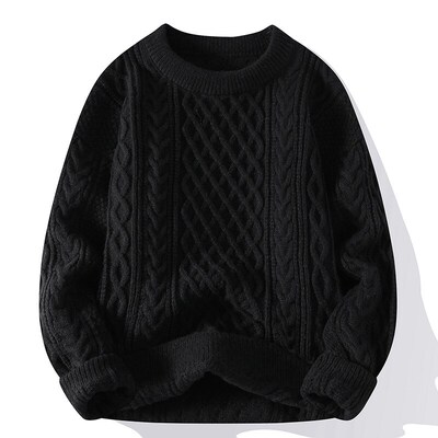 Mens Twist Sweater Casual Light Mature Style Solid Color Sw
