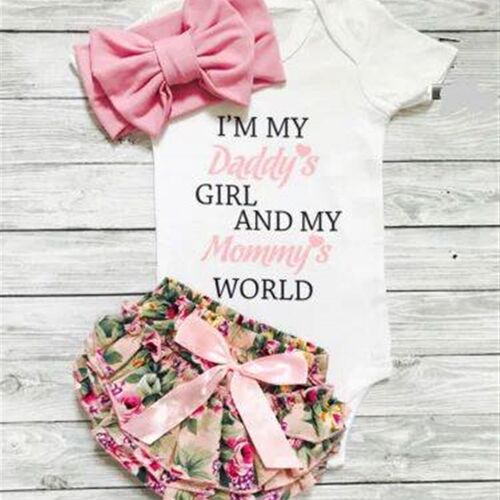 0-6 Months Newborn Baby Girl 3Pcs Suit Set Letter Printed Bo