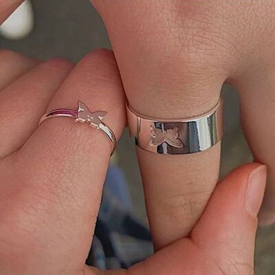 Silver Color Butterfly Rings For Women Men Lover Couple Ring