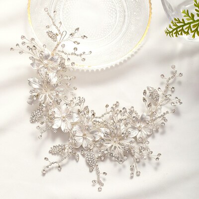 Wedding Headband Silver Color crystal Tiara Handmade Bride H