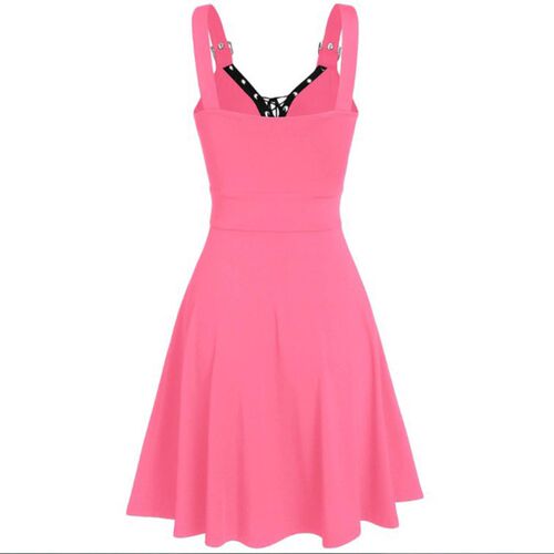 Womens Gothic Punk Sleeveless Strap Sling Dress Elegant Str