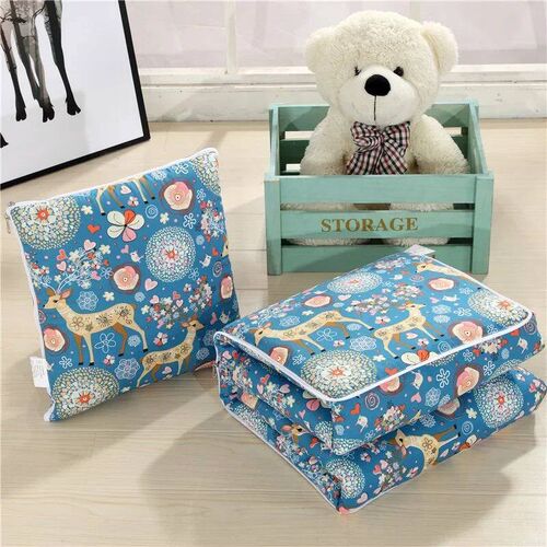 2 in 1 Cute Deer Flower Print Pillow Quilt,Cartoon Foldable