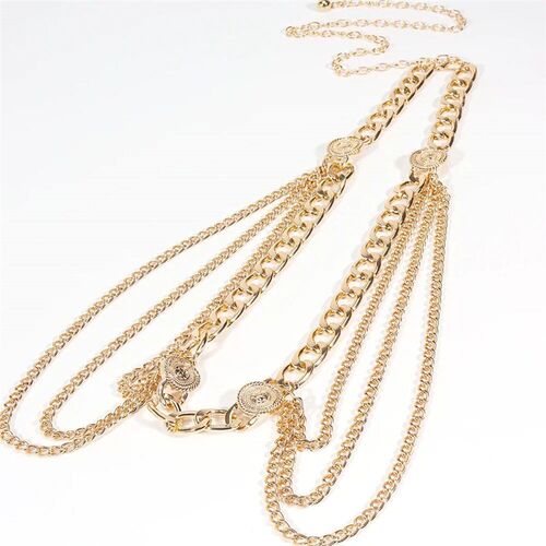 Metallic ladies punk waist chain Fringe chain Body chain wai