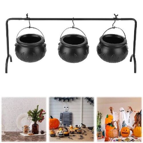 Set of 3 Witches Cauldron Serving Bowls on Rack Halloween