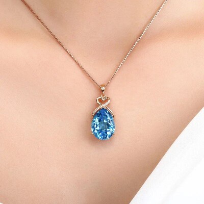 real 14 K Rose Gold 3 Carats Sapphire Stone Pendant Women Na