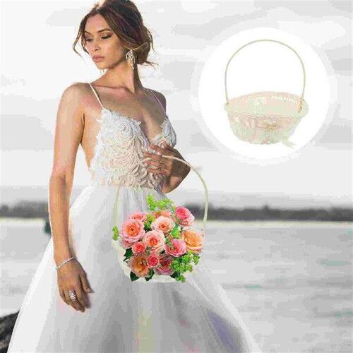 Woven Flower Basket Midsize White Handheld Storage