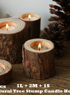 4Pcs Natural Tree Stump Candle Holder Wooden Tealight