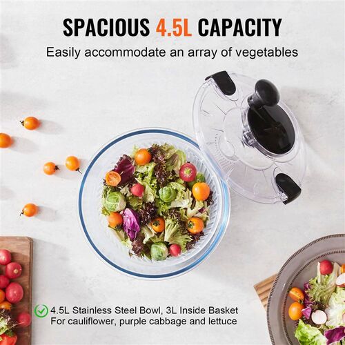 NEW Glass Salad Spinner 4.75Qt One-handed Easy Press Large V