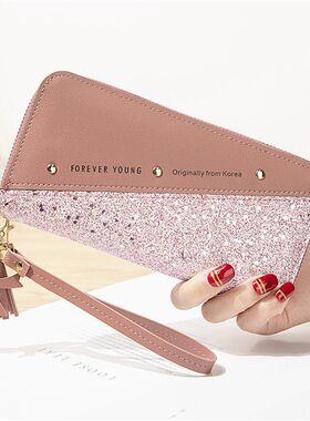 Fashion Womens Sequins Patchwork Glitter Letter Wallets Fem