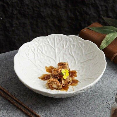 Pure White Irregular Ceramic Wrinkled Bowl Restaurant Salad