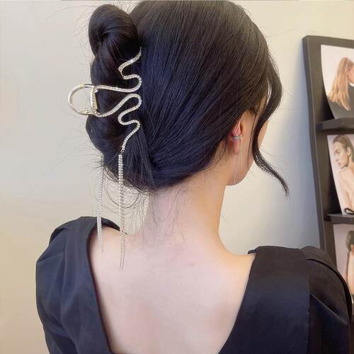 Luxury Rhinestones Hair Pins Tassel Snake Plates Hair Claw C