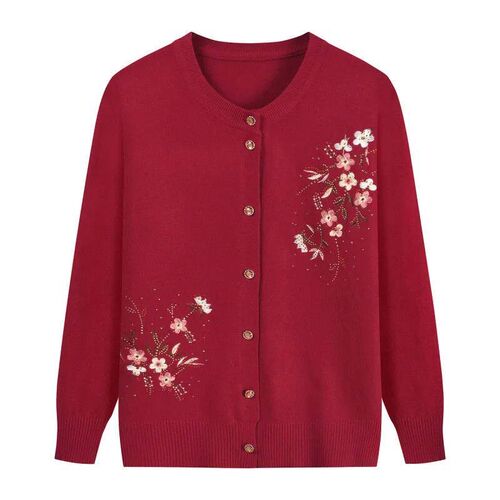 Flower Printing Knitwears Grandmas Spring Autumn Sweater Co
