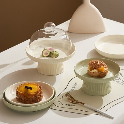 Green Pedestal Cake Stand Ceramic Dessert Serving Plate