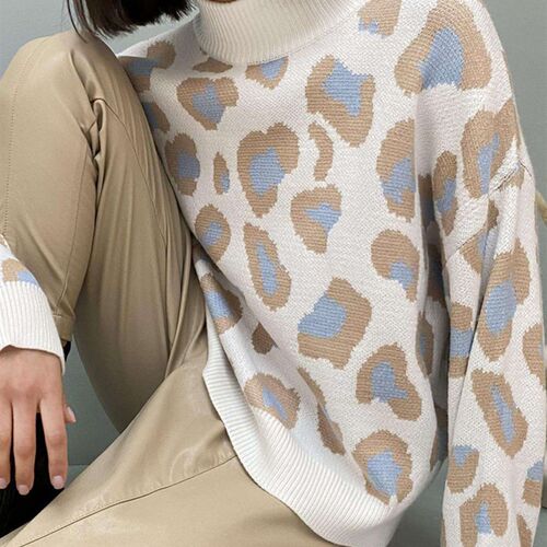 Winter Womens Sweater 2023 Leopard Print Animal Basic White