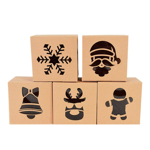 5pcs Christmas Kraft Paper Cookie Gift Boxes Candy Box Bags