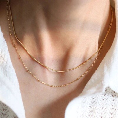 New 2024 Stainless steel Double layered stacking chain neckl