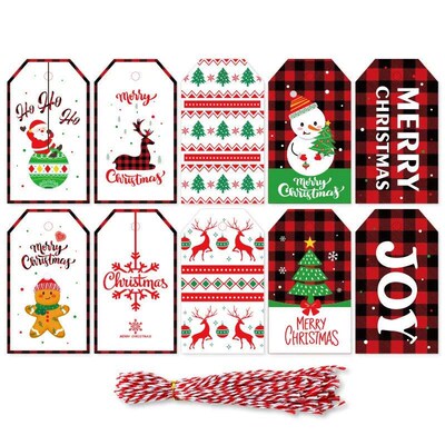 50pcs Merry Christmas Gift Tags with Strings Xmas Decor Prin