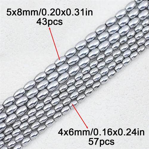 15 Silver Plated 4x6/5x8mm Hematite Natural Stone Rice Gra